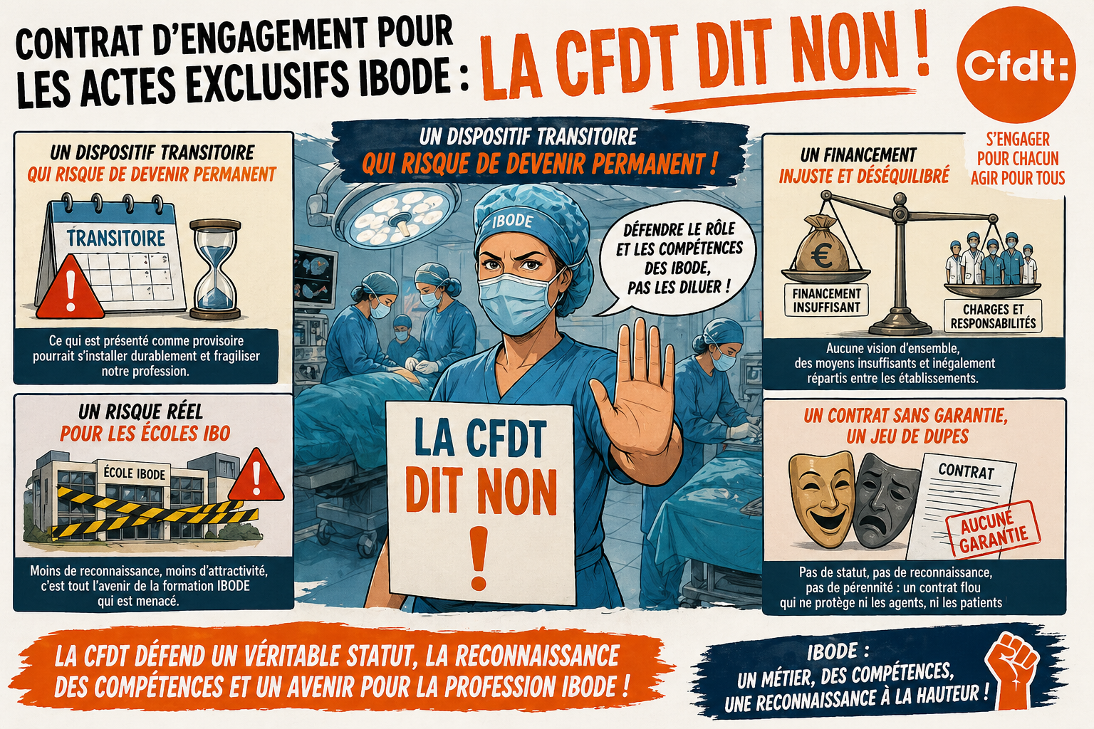 Contrat d’engagement des infirmiers de bloc : pourquoi la CFDT refuse un dispositif déséquilibré et dangereux pour la profession