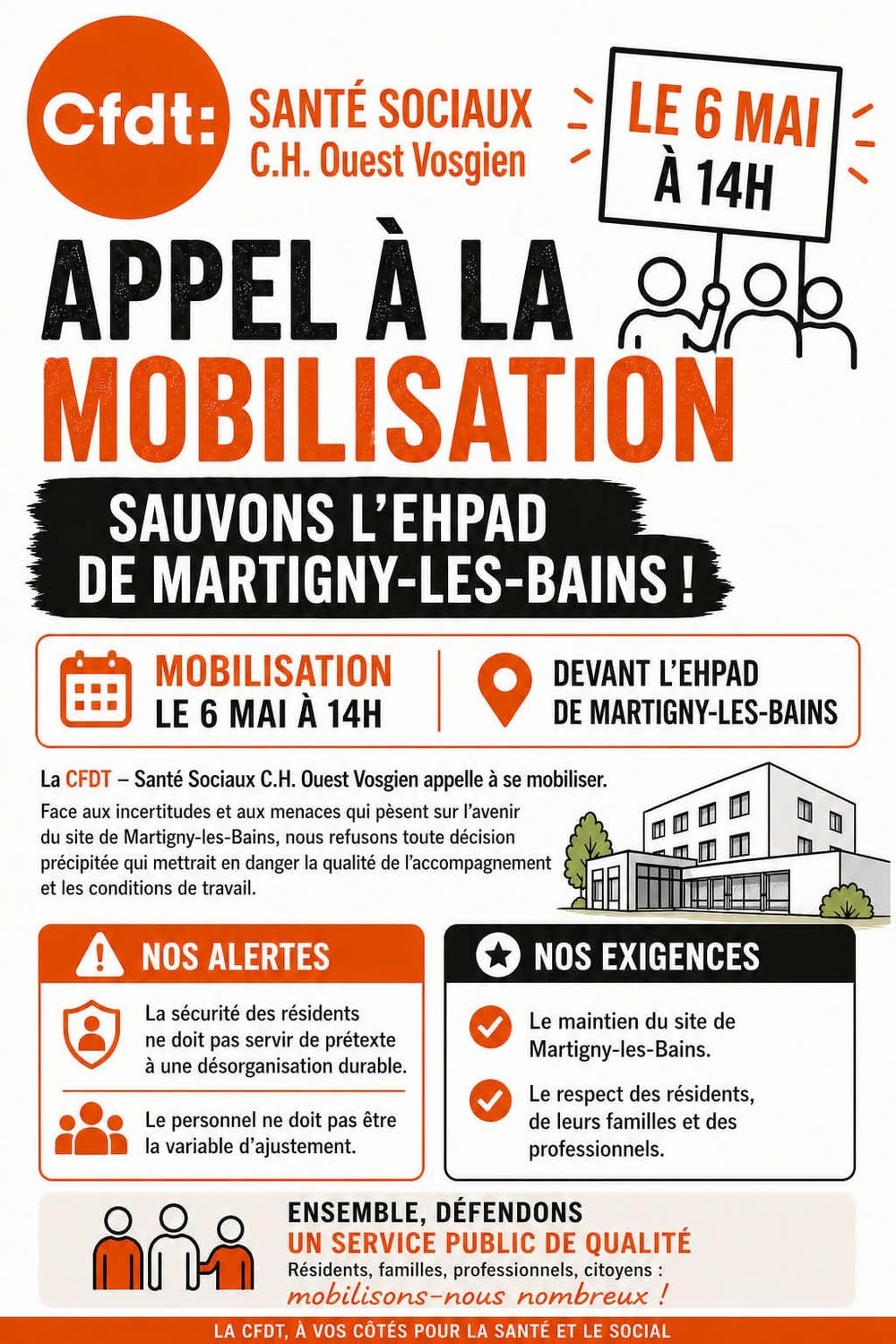 EHPAD de Martigny‑les‑Bains : la CFDT refuse la fermeture et défend un service public indispensable
