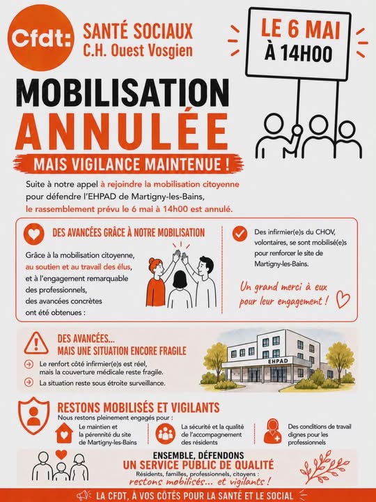 EHPAD de Martigny‑les‑Bains : la fermeture provisoire suspendue grâce à une mobilisation déterminée